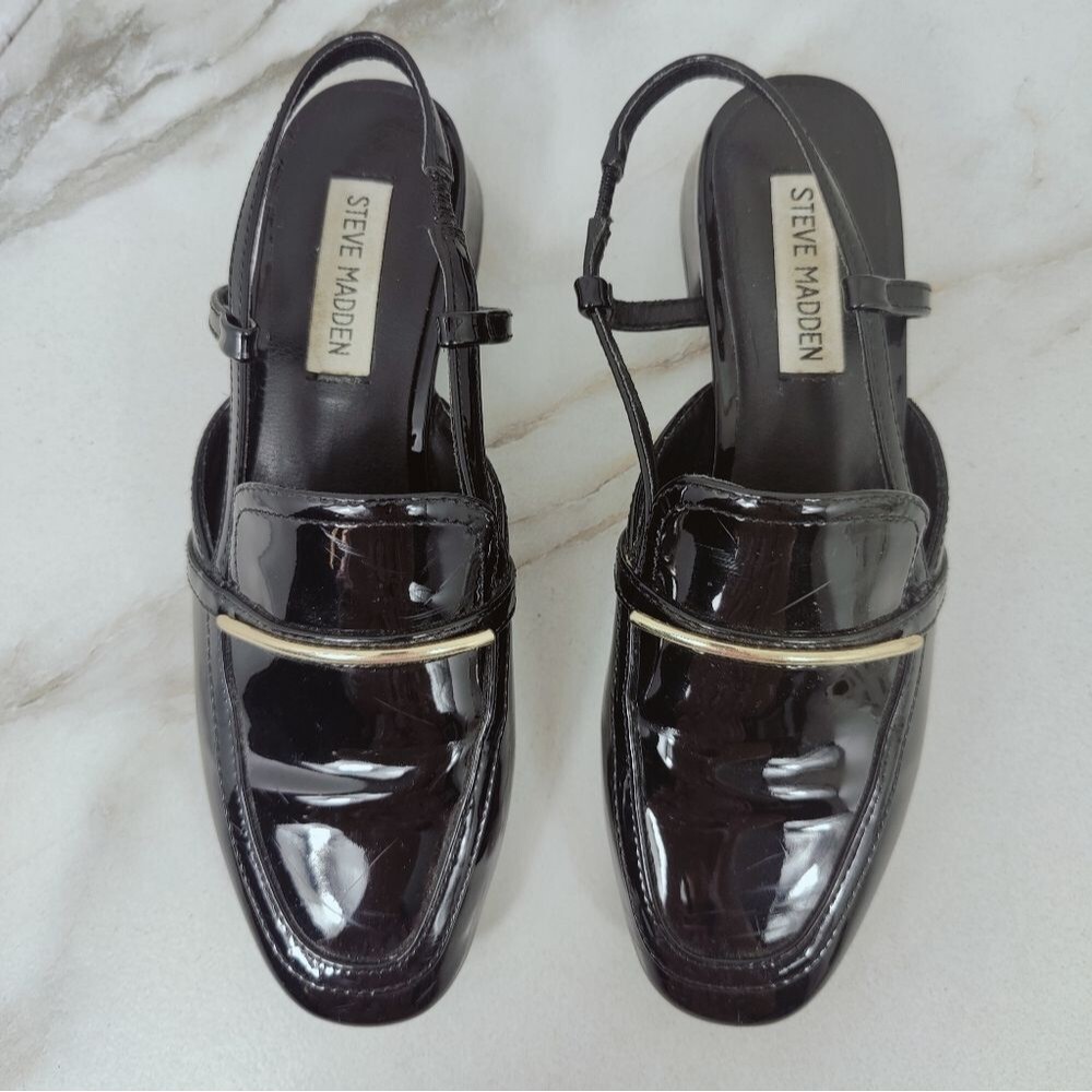 Steve Madden Calibri Black Patent Slingback Loafers, Sz 6 - Picture 6 of 12